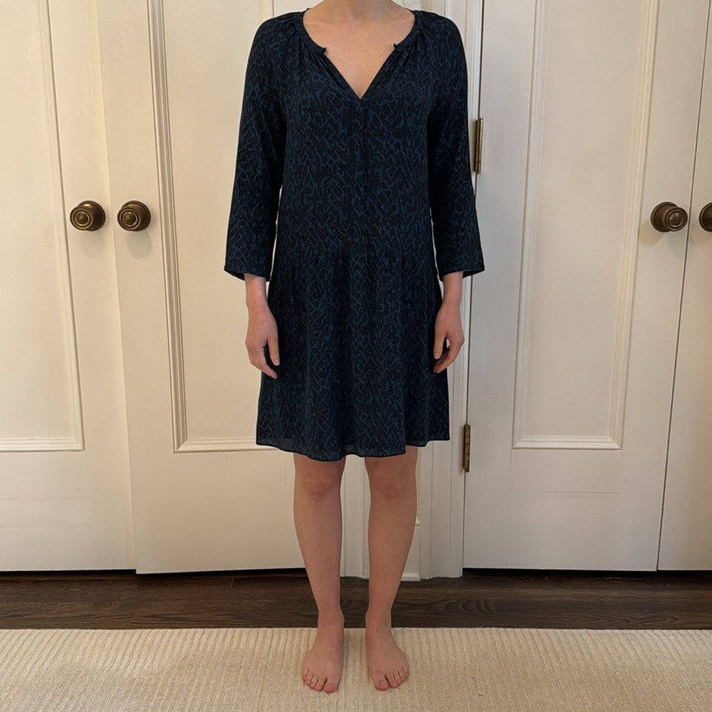 Comptoir Des Cotonniers Blue leopard print silk tunic dress